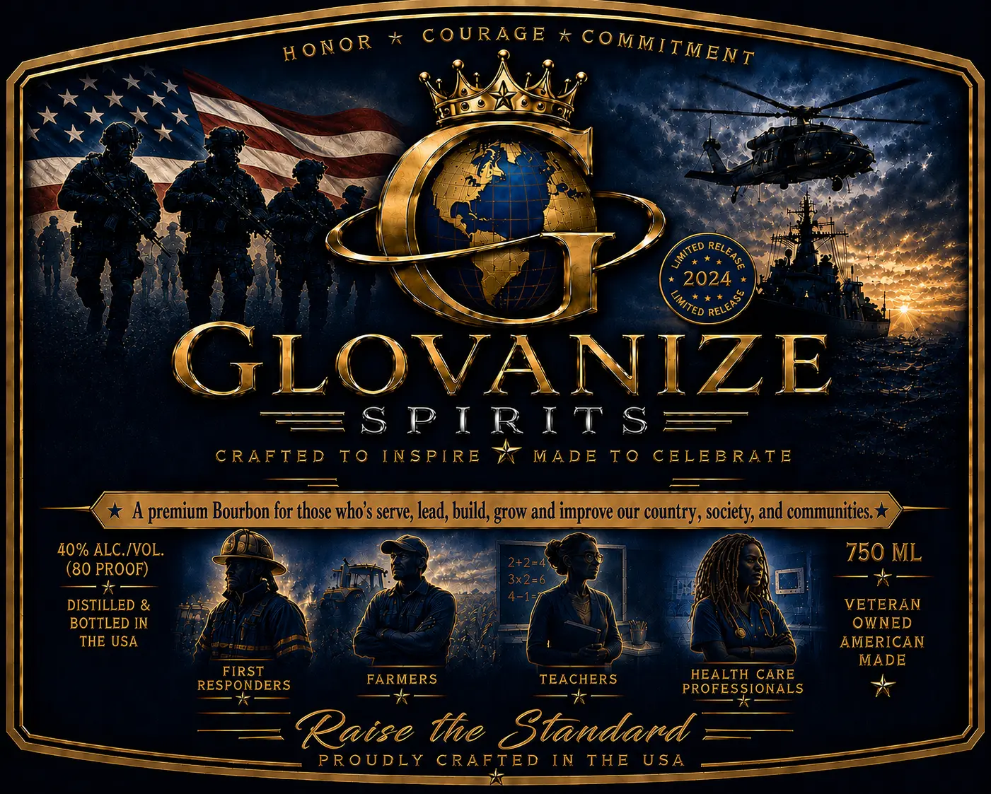 Glovanize Spirits American Heritage Bourbon label artwork